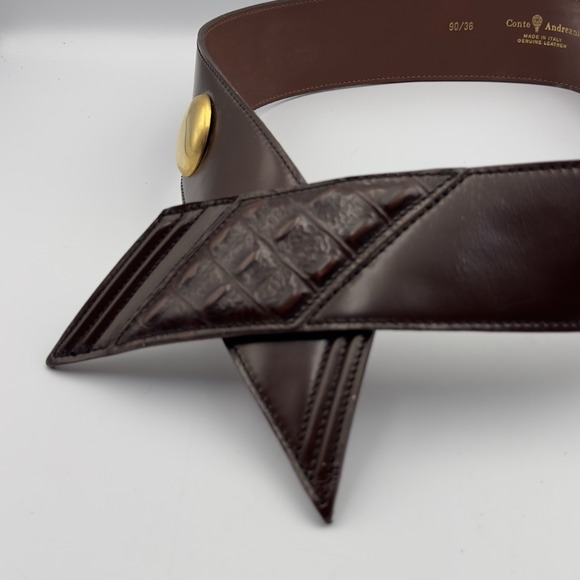 Vtg 80s 90s Conte Andreani Italian Brown Leather Statement Belt 90/36 - Picture 5 of 8